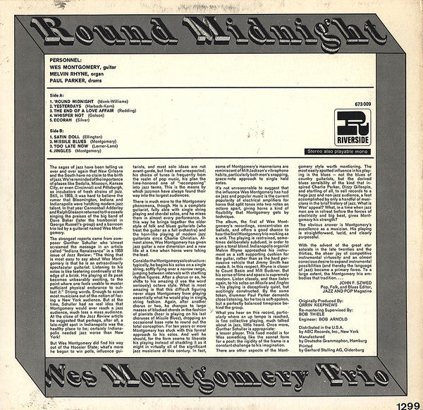 The Wes Montgomery Trio : Round Midnight (LP, Album, RE, RM)