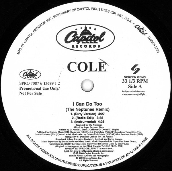 Cole (9) : I Can Do Too (The Neptunes Remix) (12", Promo)