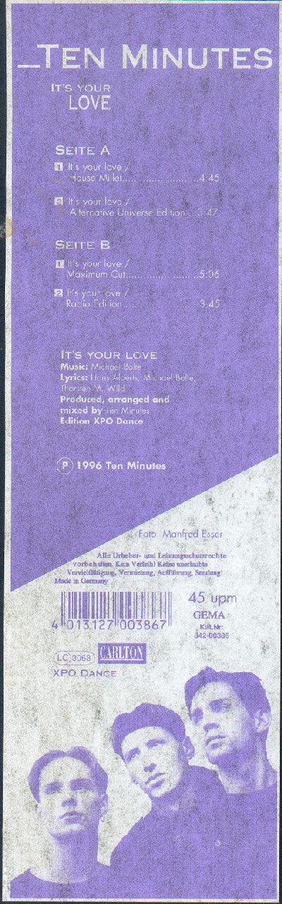 Ten Minutes : It's Your Love (12", W/Lbl)