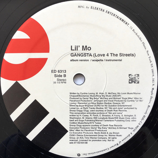 Lil' Mo Featuring Snoop Dogg : Gangsta (Love 4 The Streets) (12", Promo)