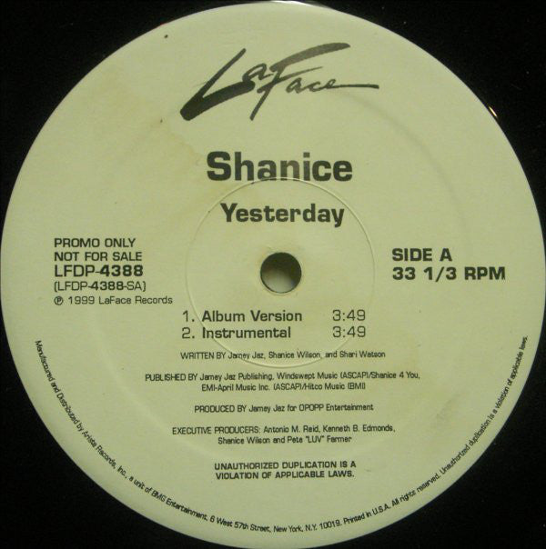 Shanice : Yesterday (12", Single, Promo)