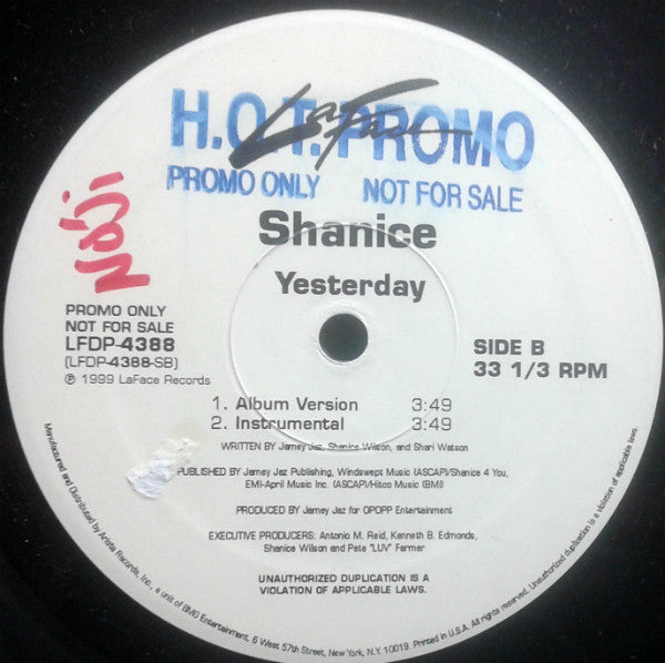 Shanice : Yesterday (12", Single, Promo)