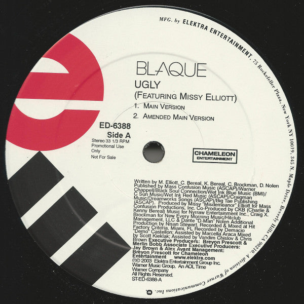 Blaque (2) Featuring Missy Elliott : Ugly (12", Promo)