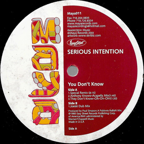 Serious Intention : You Don't Know (12")