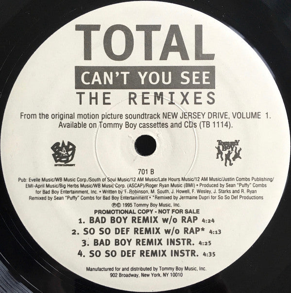 Total : Can't You See (The Remixes) (12", Promo)