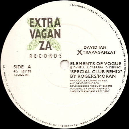 David Ian : Elements Of Vogue (Special Club Remix) (12")
