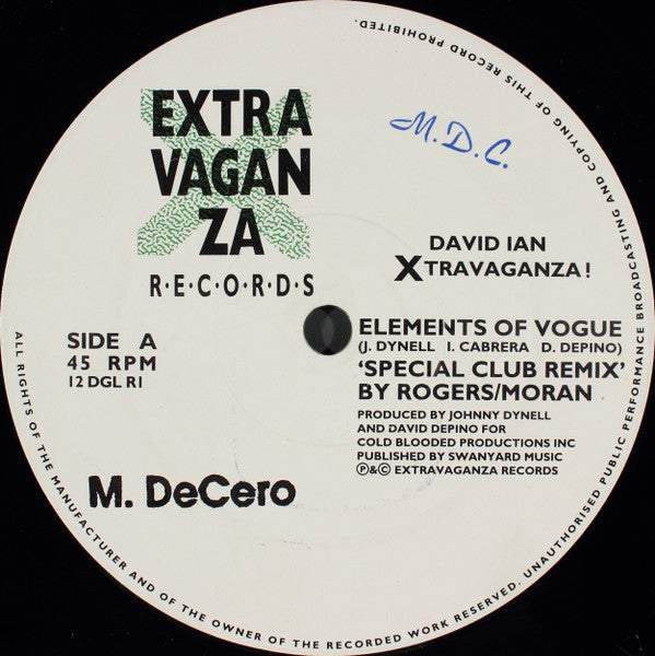 David Ian : Elements Of Vogue (Special Club Remix) (12")