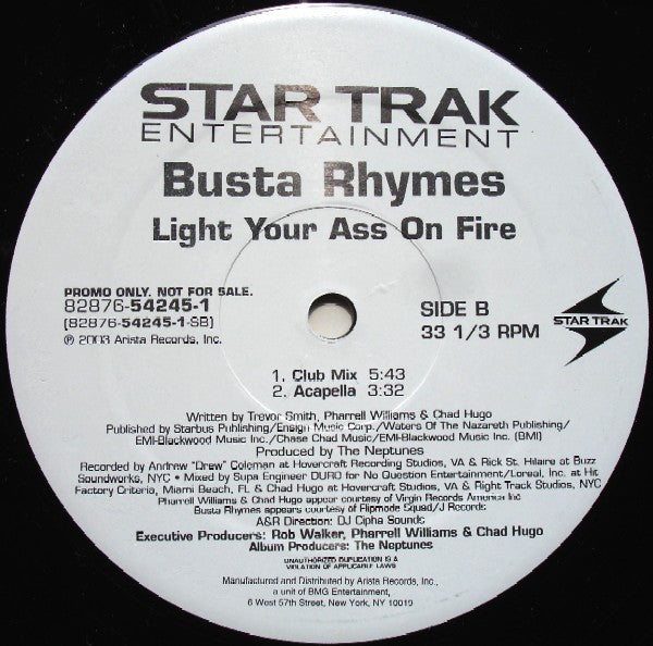 Busta Rhymes : Light Your Ass On Fire (12", Promo)