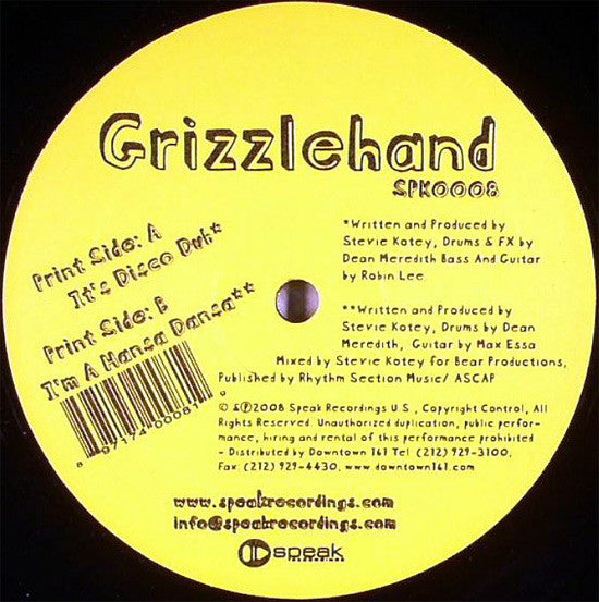 Grizzlehand : It's Disco Dub / I'm A Hansa Dansa (12")