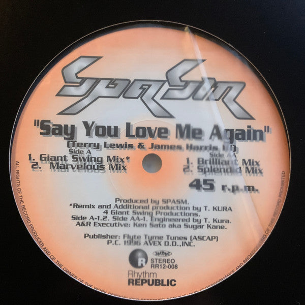 Spasm : Say You Love Me Again  (12", Single)