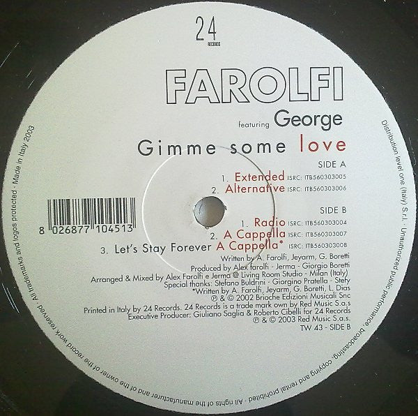 Alex Farolfi Featuring George (2) : Gimme Some Love (12")