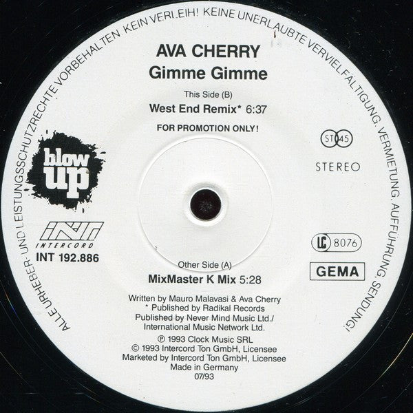 Ava Cherry : Gimme Gimme (12", Promo)