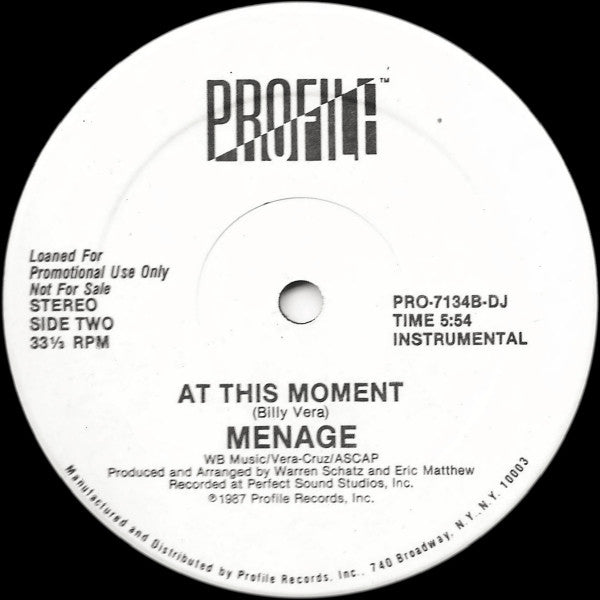 Menage (2) : At This Moment (12", Promo)