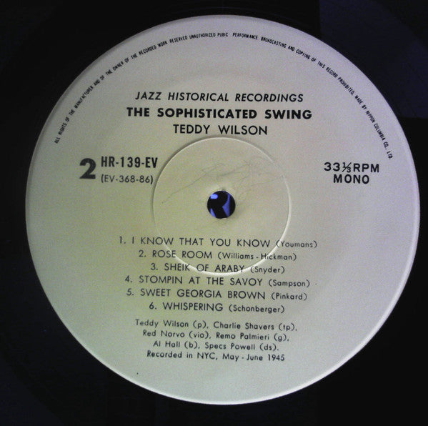 Teddy Wilson : The Sophisticated Swing (LP, Mono)