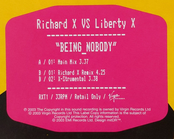 Richard X Vs Liberty X : Being_Nobody (12", Single)