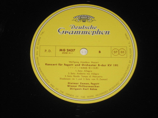 Wolfgang Amadeus Mozart, Alfred Prinz  â€? Dietmar Zeman  â€? Wiener Philharmoniker  â€? Karl Böhm : Klarinettenkonzert (Clarinet Concerto) â€?Fagottkonzert (Bassoon Concerto) (LP)