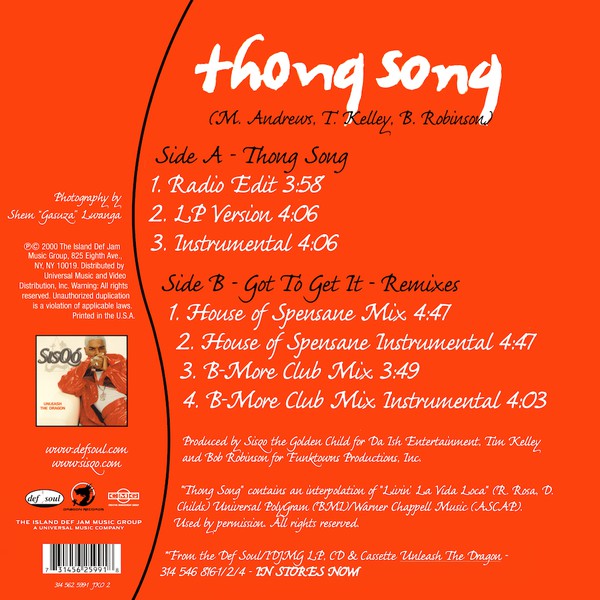 Sisqo : Thong Song / Got To Get It Remix (12")