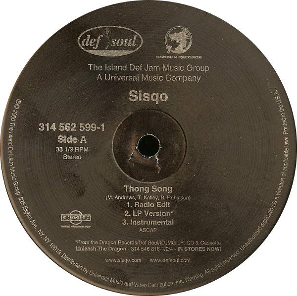 Sisqo : Thong Song / Got To Get It Remix (12")