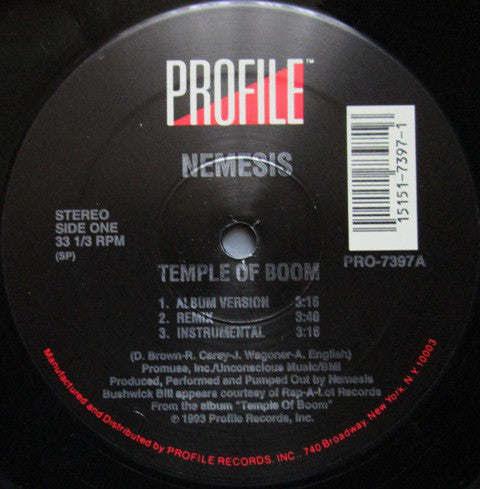 Nemesis (3) : Temple Of Boom / Str8 Jackin' (12")