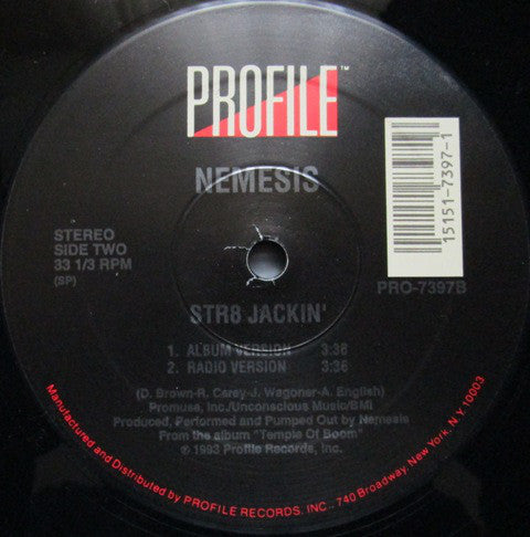 Nemesis (3) : Temple Of Boom / Str8 Jackin' (12")