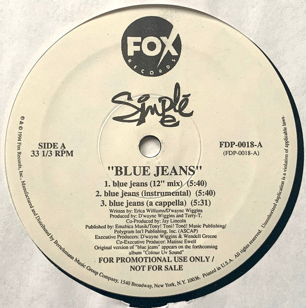Simple E : Blue Jeans (12", Promo)