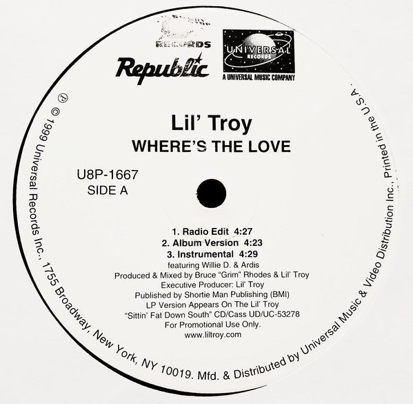 Lil' Troy : Where's The Love (12", Promo)