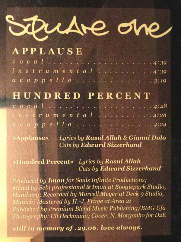 Square One (2) : Applause / Hundred Percent (12")