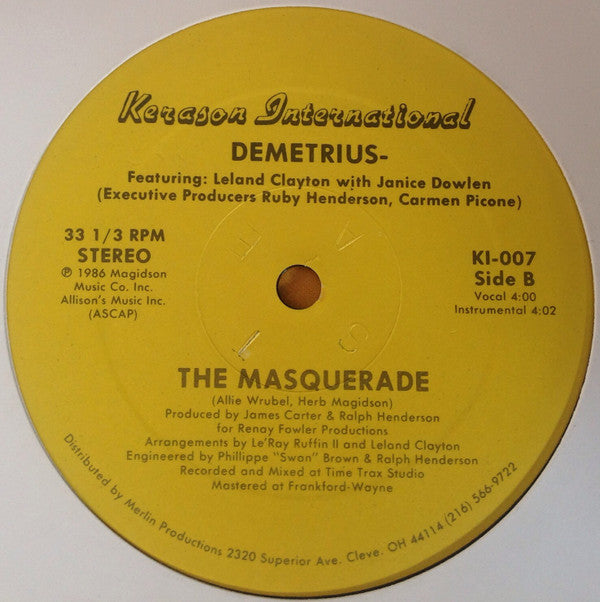 Demetrius Manuel Featuring: Leland Clayton With Janice Dowlen : The Masquerade (12")