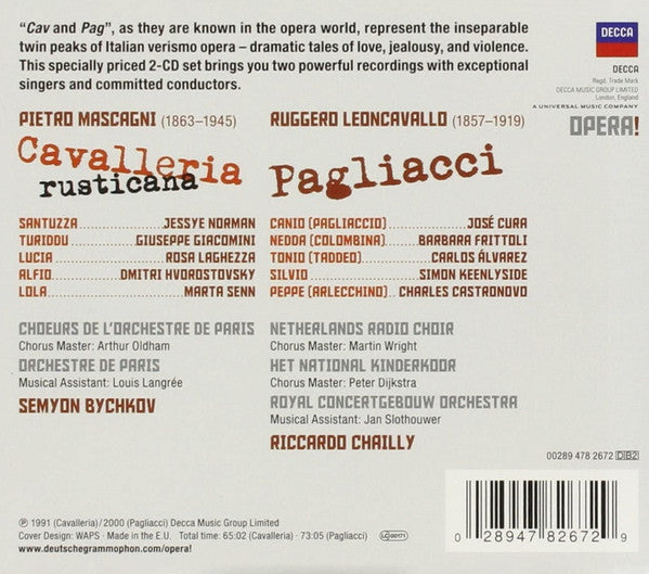 Pietro Mascagni / Ruggiero Leoncavallo / Semyon Bychkov, Jessye Norman, Giuseppe Giacomini, Dmitri Hvorostovsky, Riccardo Chailly, Barbara Frittoli, Carlos Álvarez (2), José Cura : Cavalleria Rusticana / Pagliacci (2xCD, Album)