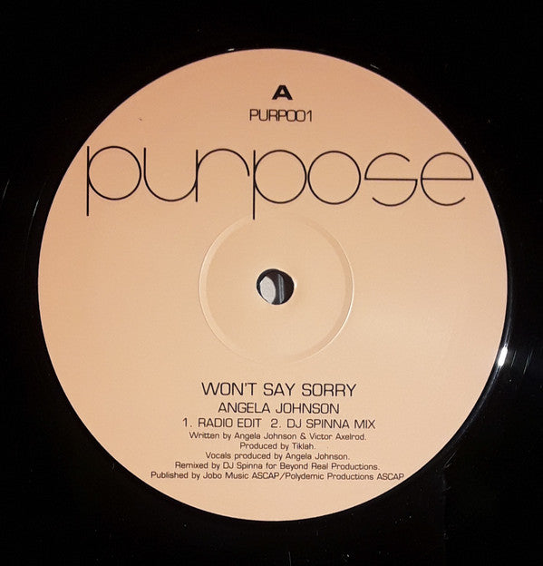 Angela Johnson : Won't Say Sorry (12")