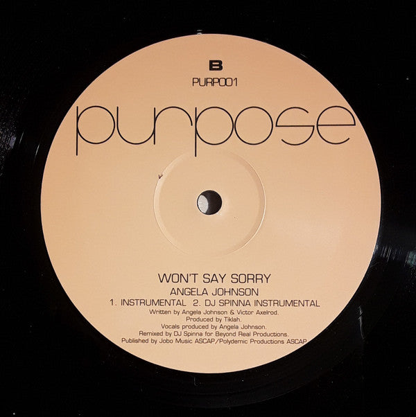 Angela Johnson : Won't Say Sorry (12")