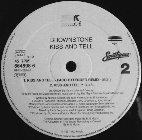Brownstone : Kiss And Tell (12")