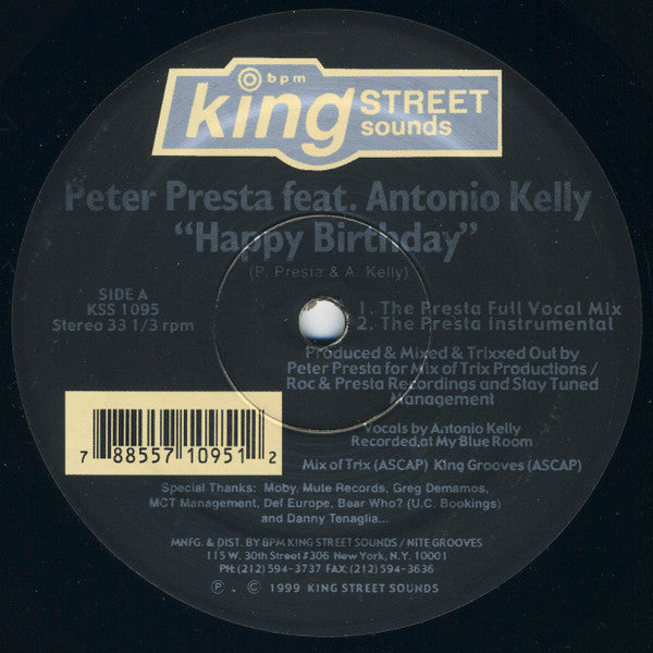 Peter Presta Feat. Antonio Kelly : Happy Birthday (12")