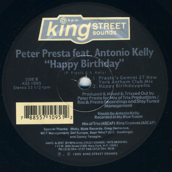 Peter Presta Feat. Antonio Kelly : Happy Birthday (12")
