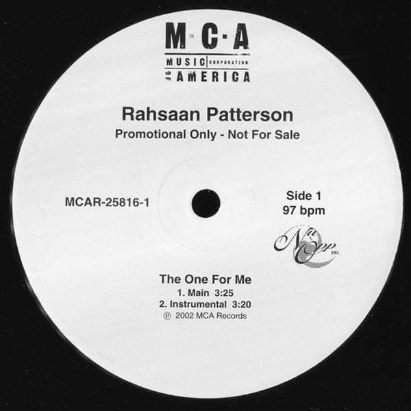 Rahsaan Patterson : The One For Me (12", Promo)