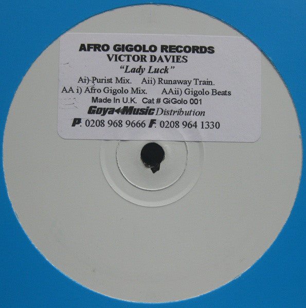 Victor Davies : Lady Luck / Runaway Train (12", Promo, W/Lbl, Sti)