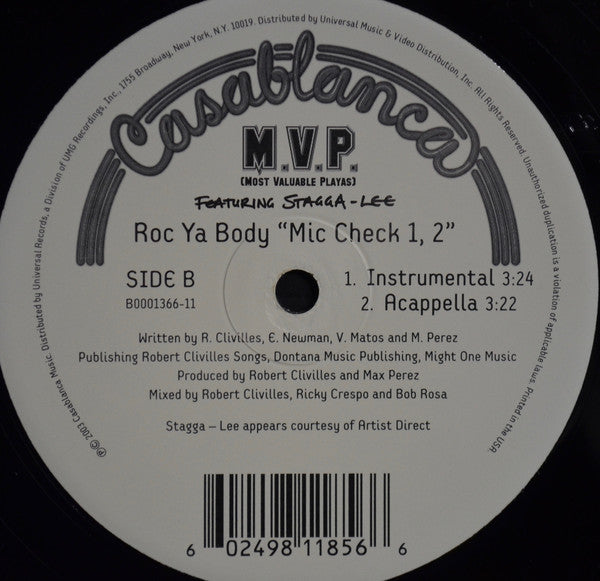 M.V.P. : Roc Ya Body "Mic Check 1, 2" (12")