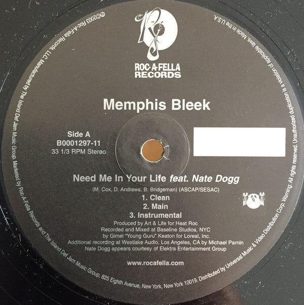 Memphis Bleek : Need Me In Your Life / We Ballin' (12")