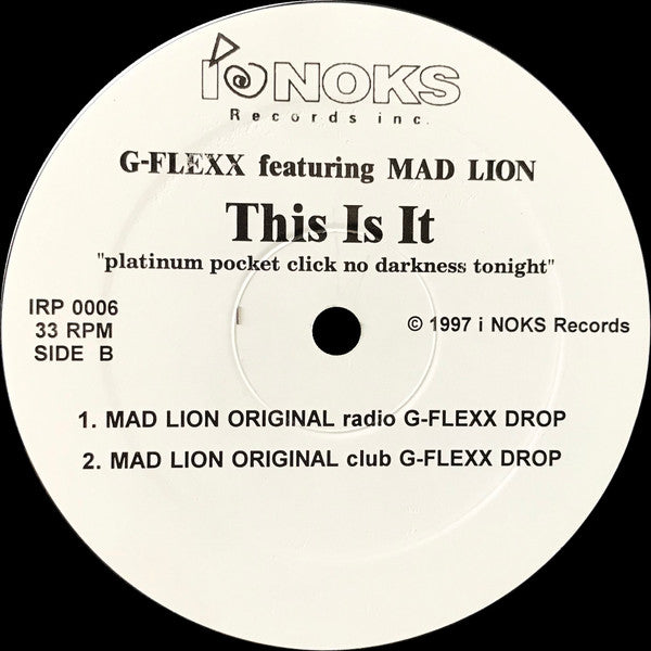 MIX MASTER G-Flexx feat. Mad Lion : This Is It "platinum pocket click no darkness tonight" (12", Single, Promo)