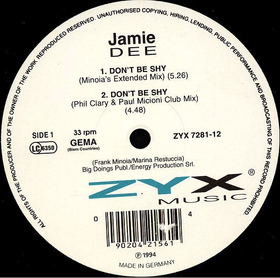 Jamie Dee : Don't Be Shy (12")