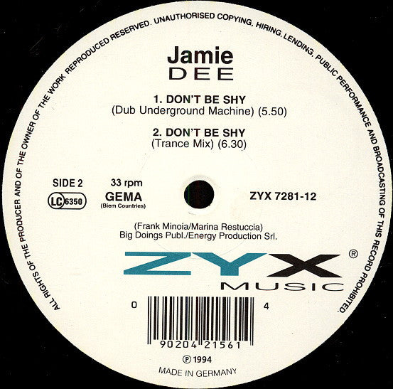 Jamie Dee : Don't Be Shy (12")