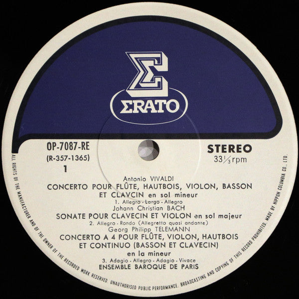 Ensemble Baroque De Paris : De Vivaldi A Mozart (LP)