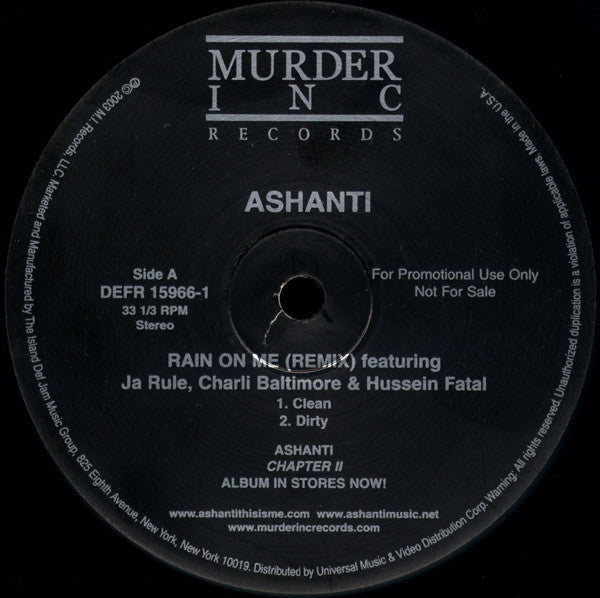 Ashanti Featuring Ja Rule, Charli Baltimore & Hussein Fatal : Rain On Me (Remix) (12", Promo)