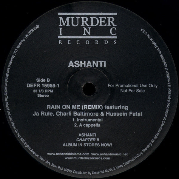 Ashanti Featuring Ja Rule, Charli Baltimore & Hussein Fatal : Rain On Me (Remix) (12", Promo)