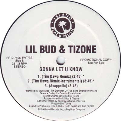 Lil Bud & Tizone : Gonna Let U Know (12", Promo)