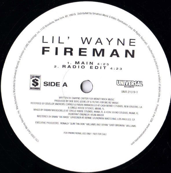 Lil Wayne : Fireman (12", Promo)