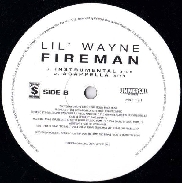 Lil Wayne : Fireman (12", Promo)