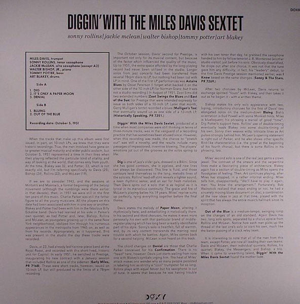 The Miles Davis Sextet : Diggin' With The Miles Davis Sextet (LP, Album, RE)