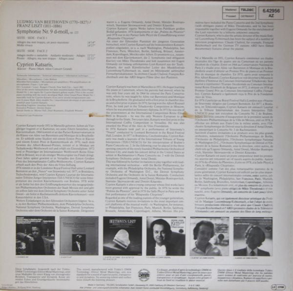 Ludwig van Beethoven / Franz Liszt, Cyprien Katsaris : Symphonie Nr.9 D-moll, Op. 125 (LP, Gat)