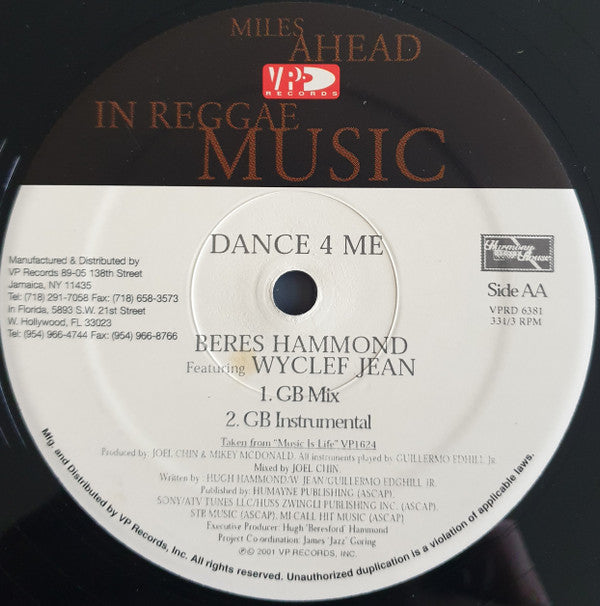 Beres Hammond Featuring Wyclef Jean : Dance 4 Me (12")